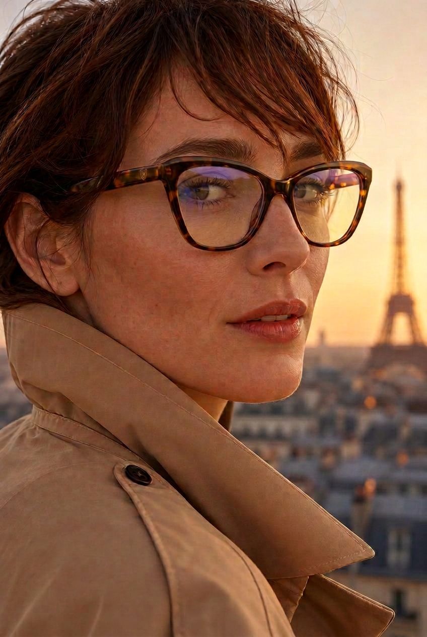 Eyegis studio — Parisian golden hour interior with premium eyewear on display