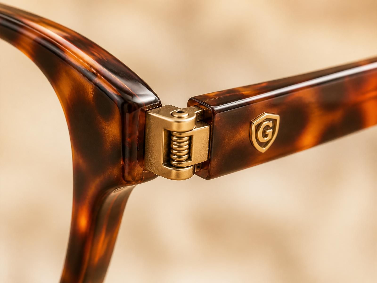 Kids & Teens — flexible cognac tortoise acetate with spring-flex hinge — hinge macro